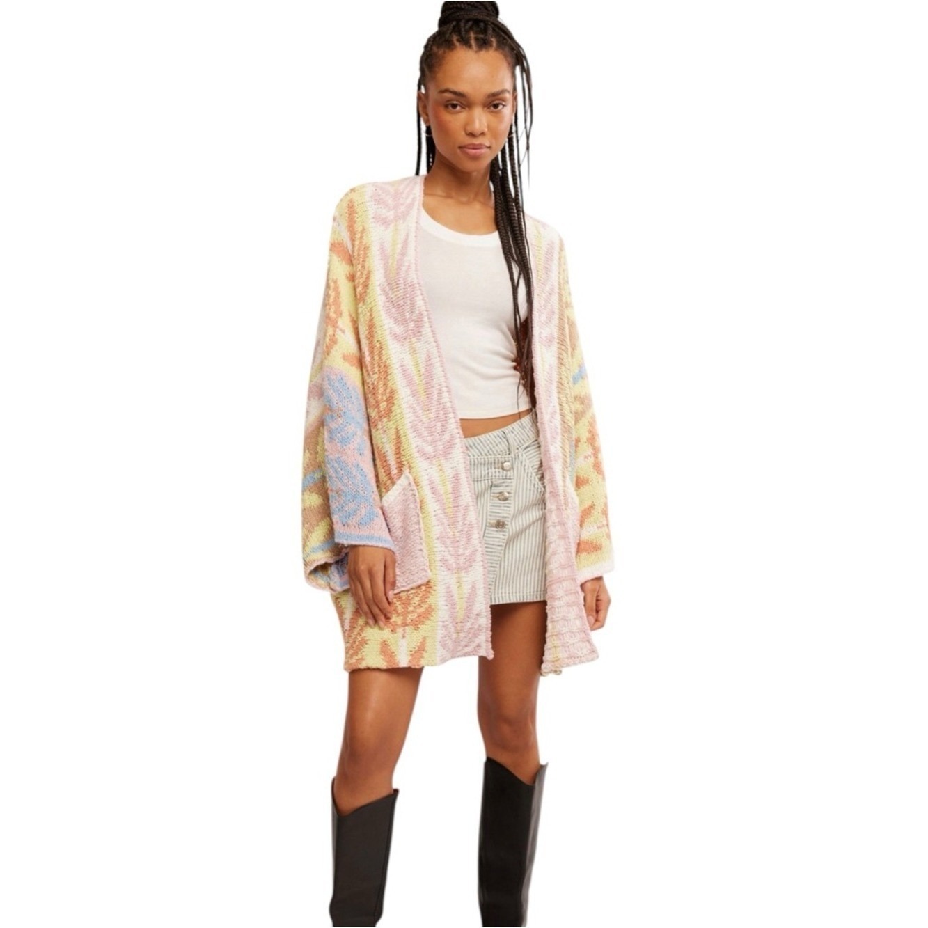 Free People Mallorca Oversized Open Front Heavy Knit Cardigan In Spring Breeze S
